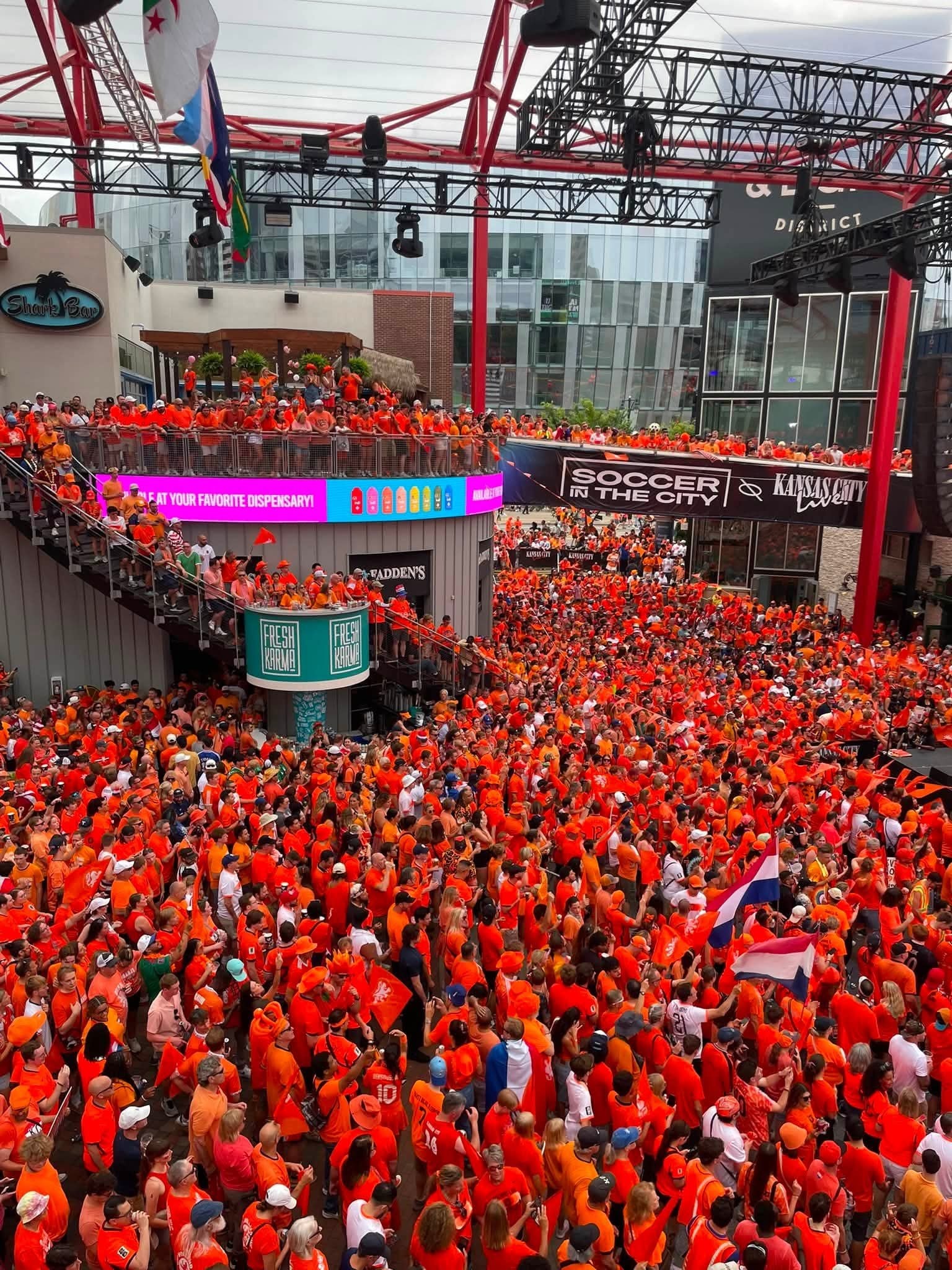 Large orange soccer crowd at Soccer in the City Kansas City